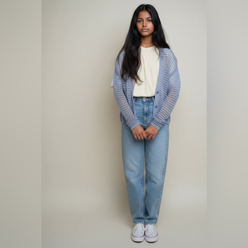 Max Studio Open Knit Button-Front Cardigan – Size L – Lavender Blue